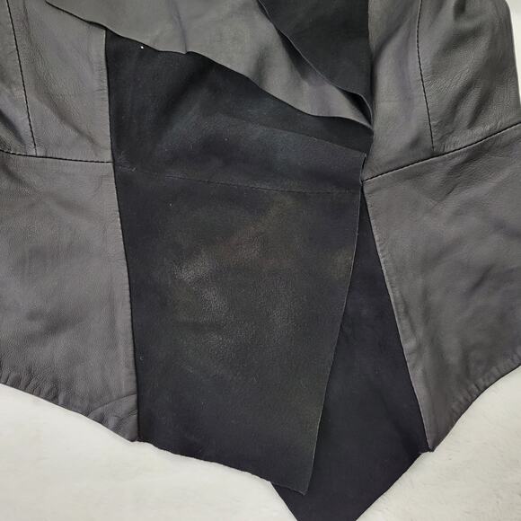 Kenneth Cole Genuine Leather Jacket Blazer Womens XS P Black Waterfall Front - Picture 14 of 14